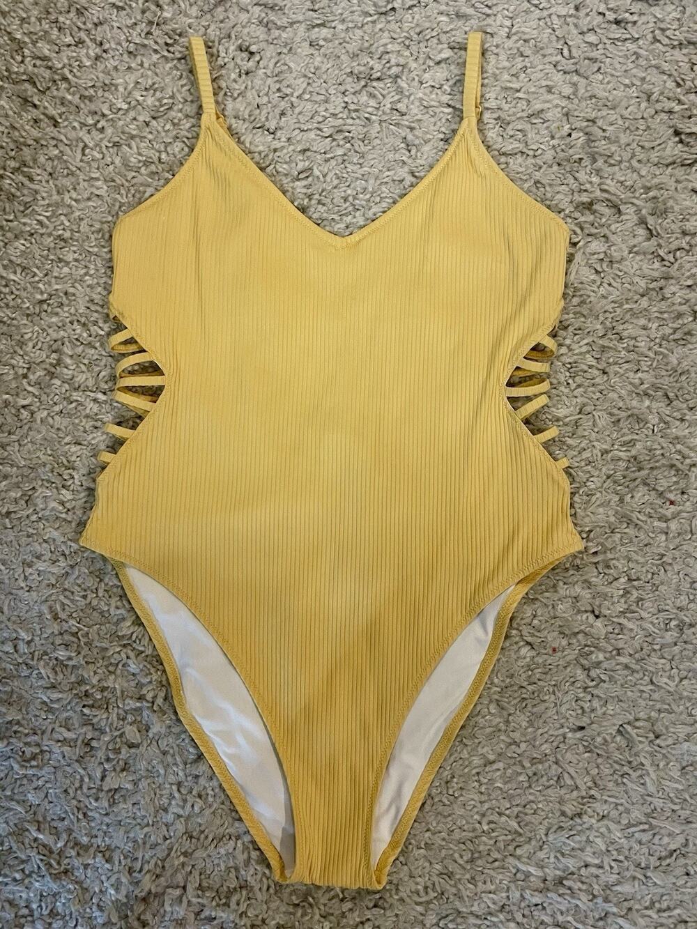 PINK Victoria's Secret STRAPPY SIDE RIBBED ONE-PIECE, Black, Size XL